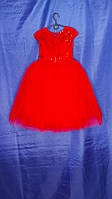 Детское нарядное платье с пышной юбкой и ажурной вышивкой, 5-6 лет Красный