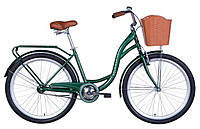 ТОП! Велосипед сталь 26 Dorozhnik AQUAMARINE тормозная рама-17» зеленый с багажником задн St с корзиной Pl с