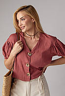 Блуза з коротким рукавом на ґудзиках NEVER MORE — бордо-колір, S (є розміри)