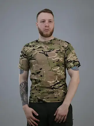 Військова футболка мультикам, бавовняна футболка мультикам, армійська футболка камуфляж, фото 2
