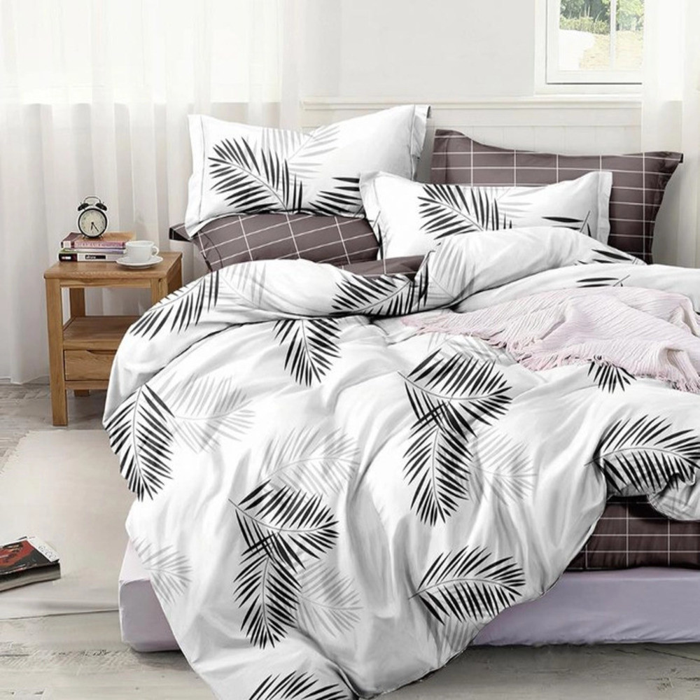 Полуторна постільна білизна 150х220 "Папороть" (22685) Бязь "Ранфорс" з компаньйоном, фото 1