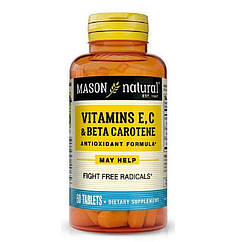 Антиоксидант Вітаміни A, E, C, Vitamin E, C&Beta Carotene, Mason Natural, 60 таблеток
