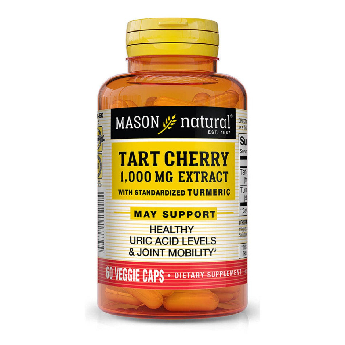 Екстракт терпкої вишні 1000мг із куркумою, Tart Cherry Extract With Turmeric, Mason Natural, 60