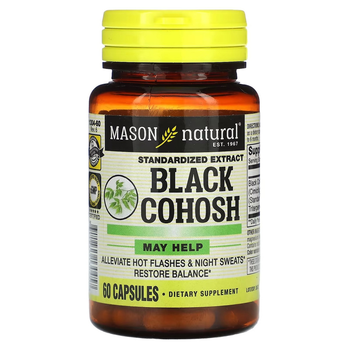 Клопогон, Black Cohosh, Standardized Extract, Mason Natural, 60 капсул, фото 1