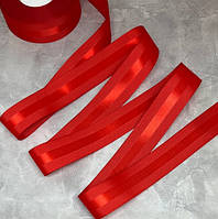 Репсовая лента с атласной полосой 2,5 см, цвет красный, метр, Червоний