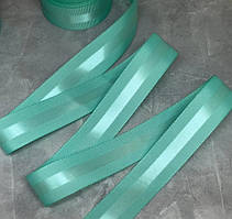 Репсова стрічка з атласною смугою 2,5 см, колір-бірюзовий, метр, Бірюзовий