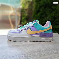 Женские кроссовки Nike Air Force 1 Shadow бежеві з бірюзою і бузковим