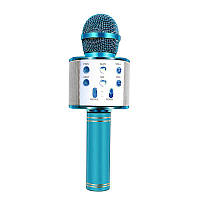 Караоке микрофон с bluetooth и динамиком WS 858 Микрофон караоке с 5 различными голосами Голубой MAA