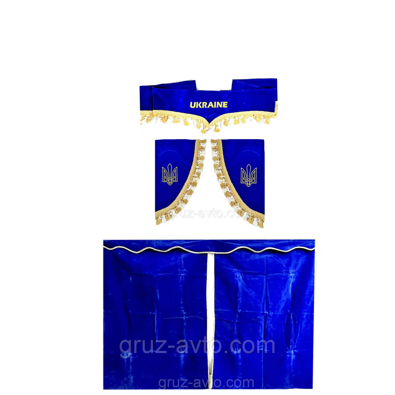 Штори в кабіну вантажного автомобіля велюр преміум лобове скло-1 та бічні-2 колір синій УКРАЇНА +штори спального місця