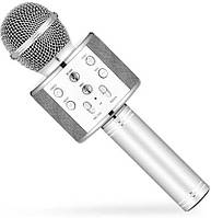 Караоке микрофон с bluetooth и динамиком WS 858 Микрофон караоке с 5 различными голосами Серебро MAA