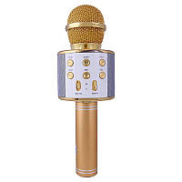 Караоке микрофон с bluetooth и динамиком WS 858 Микрофон караоке с 5 различными голосами Золотой MAA