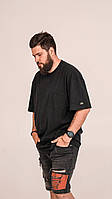 Мужская длинная футболка черного цвета однотонная качестенная футболка для мужчин разных размеров хлопок BIN