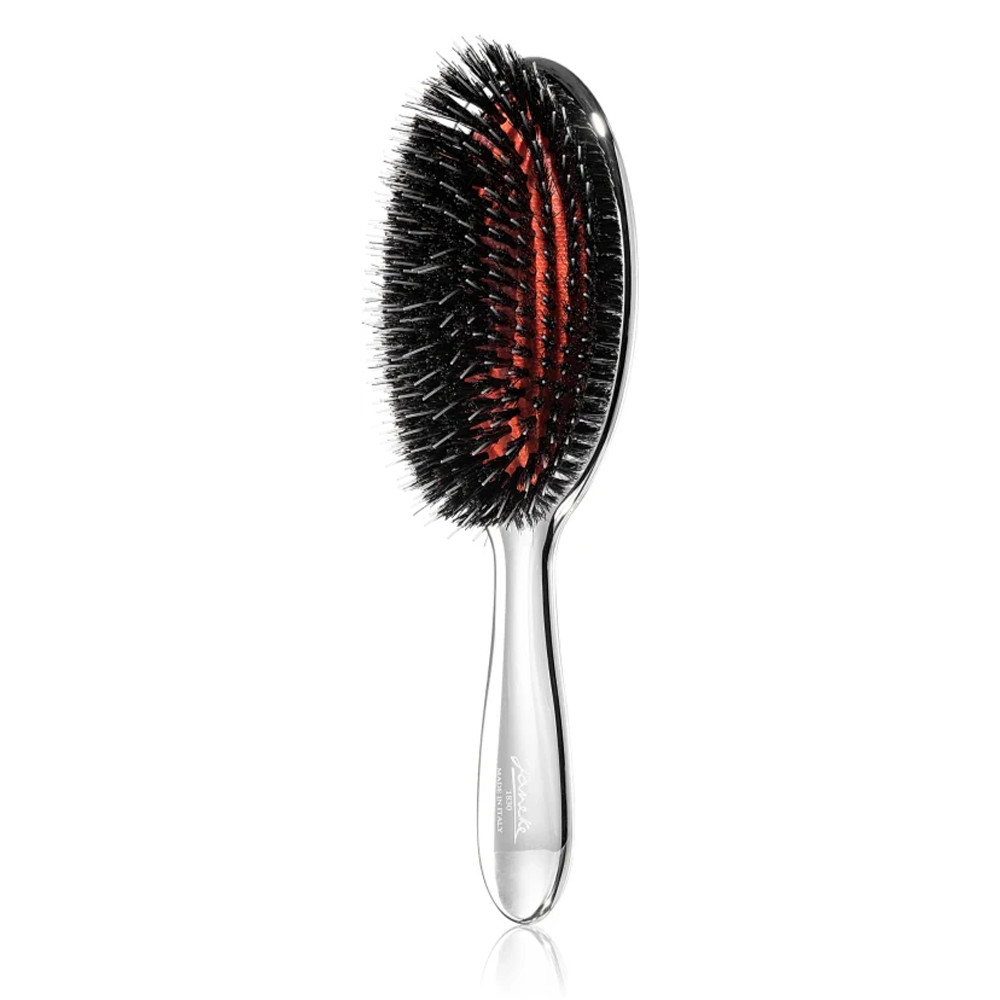 Щітка JANEKE Silver Hairbrush з натуральною щетиною кабана та нейлоном XL