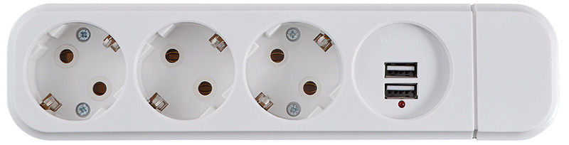 Колодка 3-місна ( 2Р+РЕ +USB) КП-З-USB-10, фото 1