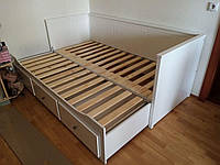 Кровать раскладная белая деревянная односпальная детская и подростковая с шухлядками выдвижными внизу BIN