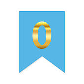 Цифра на прапорці "0" золото на голубому