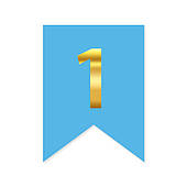 Цифра на прапорці "1" золото на голубому