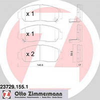 Тормозные колодки ZIMMERMANN 237291551 Honda Stream, Civic, FR-V, Legend 45022S7AE00, 45022S6EE50, 45022S7AE50