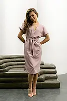 Сукня жіноча рожева літо льон прямого кроя з поясом 2072.5393