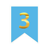 Цифра на прапорці "3" золото на голубому