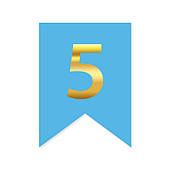 Цифра на прапорці "5" золото на голубому