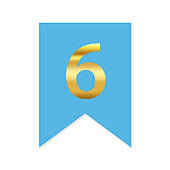 Цифра на прапорці "6" золото на голубому