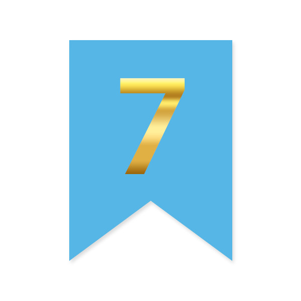 Цифра на прапорці "7" золото на голубому