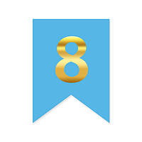 Цыфра на флажке "8" золото на голубом