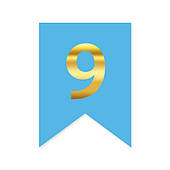 Цифра на прапорці "9" золото на голубому