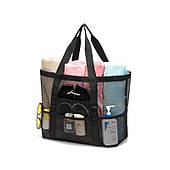 Мінімалістська пляжна сумка в сітку, чорна, 43X39X20 см, Tp12