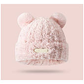 Плюшева зимова шапка з вушками ведмедика, з нашивкою, рожева Cz32Wz4