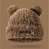 Плюшева зимова шапка з вушками ведмедика, з нашивкою, коричнева Cz32Wz1