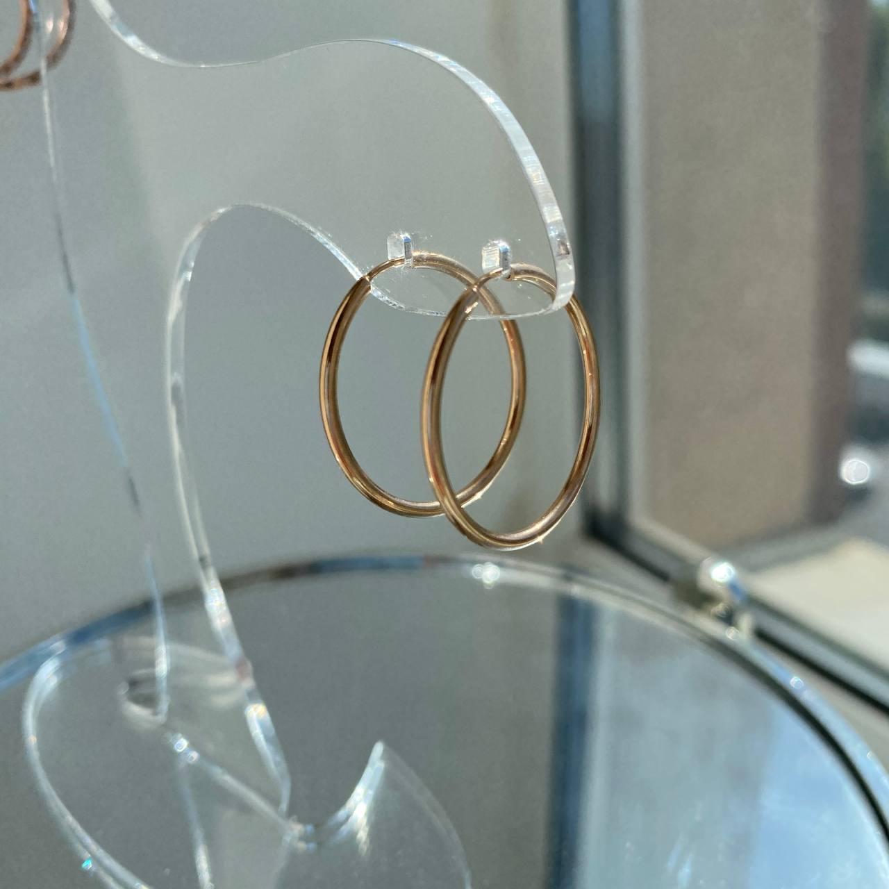 Срібні сережки кільця жіночі Конго Стильні сережки великі зі срібла круглі позолочені (ф. 2,5 см), фото 1