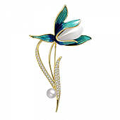 Декоративна брошка Кришталева квітка з перлами Bz146