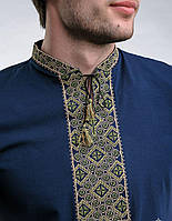 Мужская вышиванка футболка с вышивкой с коротким рукавом синяя с зеленым модная мужская украинская вышиванка