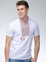 Мужская вышиванка футболка с вышивкой с коротким рукавом белая с красным модная мужская украинская вышиванка