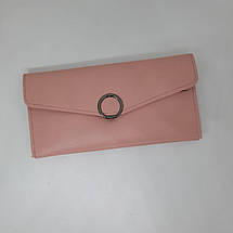 Вишуканий жіночий гаманець з екошкіри в класичному стилі круглої срібної фурнітура — чорний і рожевий, фото 4