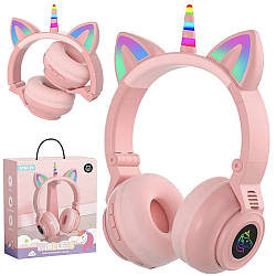 Бездротові навушники Єдиноріг з вушками STN-27, Рожеві / Навушники Bluetooth / Дитячі навушники
