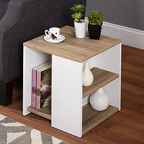 Компактний стіл для журналів з полицями в вітальню, кавовий столик з нішою для книг з ЛДСП для спальні