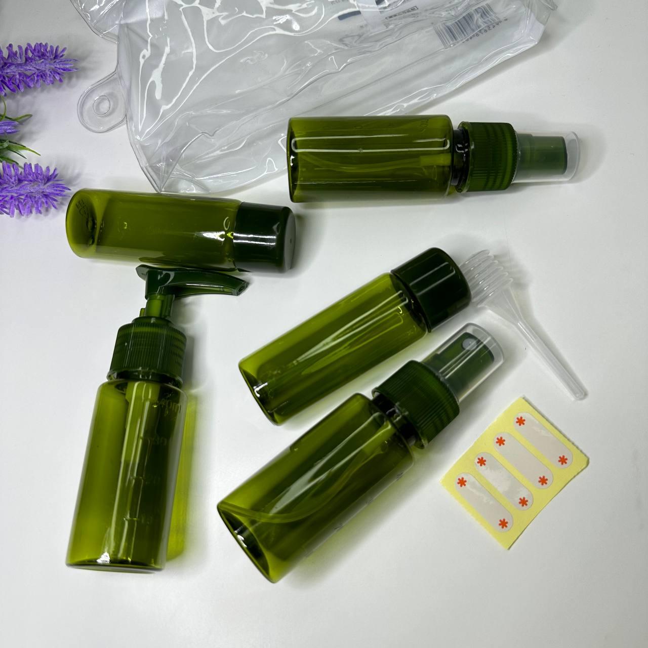 Набір флаконів для подорожей 5 шт зелені