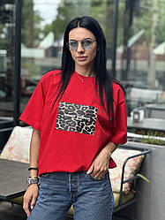 Жіноча футболка з принтом леопард і напис "Don't Touch My Soul" червона, біла, рожева