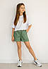 Шорти карго для дівчинки з накладними кишенями (134-158см) | Котон колір олива, фото 2