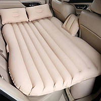 Автомобильный надувной матрас с 2 подушками и насосом 135х85х45см, Бежевый / Матрас в машину универсал