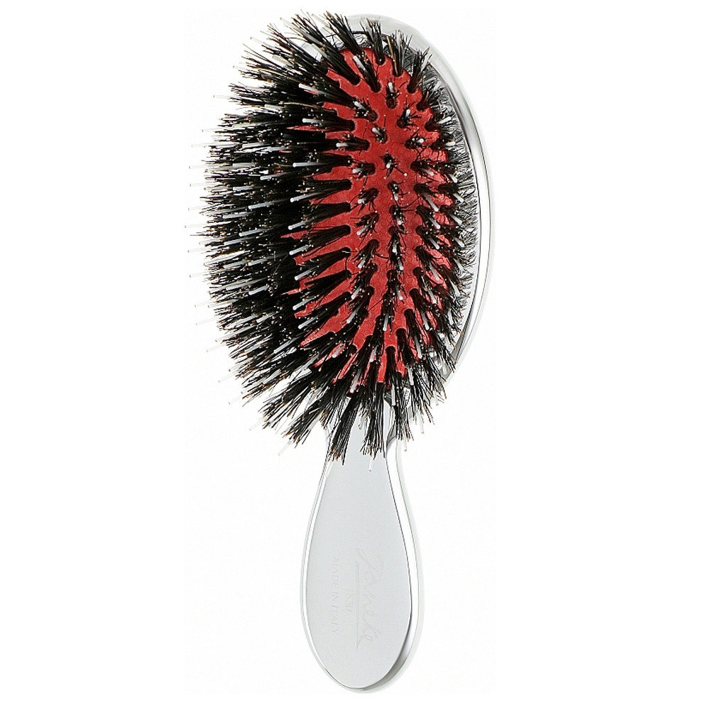 Щітка JANEKE Silver Hairbrush з натуральною щетиною кабана та нейлоном M