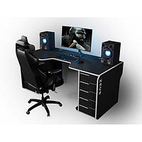Геймерский эргономичный стол ZEUS Viking-1S, 160х85 (80) см, черный белый UK, код: 6453033