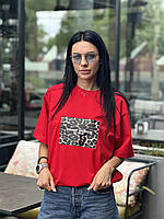 Женская свободная инстаграмная футболка с принтом леопард и надписью "Don't Touch My Soul" Красный