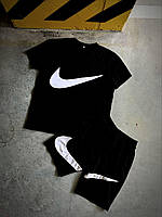 Nike big swoosh спортивный костюм мужской летний шорты + футболка комплект Найк черный