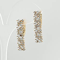 Сережки Віолетта 43861 розмір 30х8 мм білі фіаніти вага 4.8 г позолота 18К