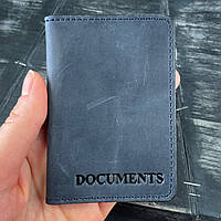 Обкладинка на права або паспорт з натуральної шкіри на ID карту в синьому кольорі