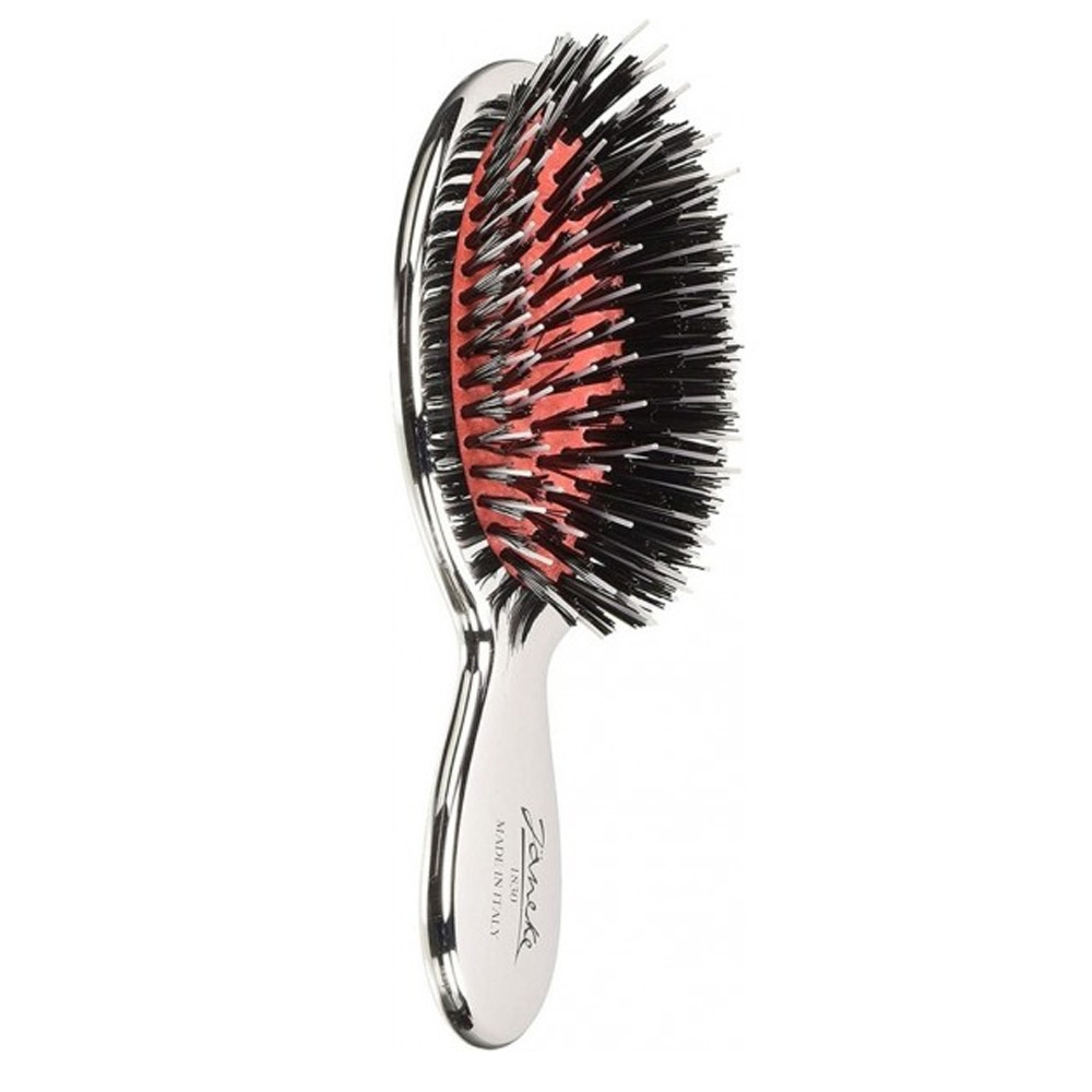 Щітка JANEKE Silver Hairbrush з натуральною щетиною кабана та нейлоном S